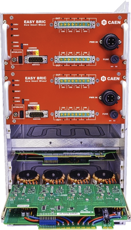 EASY6000NSW liquid cooled crate with two A6001 (16 Channel 12 V / 16 A / 200 W) boards